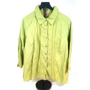 Women's 100% Linen Loose Fitting Button Up Blouse Pistachio Green 1XL